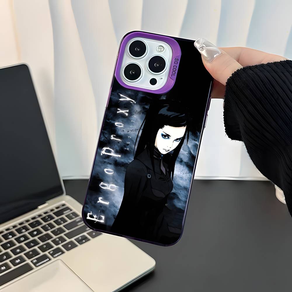 Аниме E-ergo P-Proxy Для iPhone 17,16,15,14,13,12,11,Mini,Pro,E,SE4,XS,MAX Фиолетовый Ударопрочный Конфетный Матовый Чехол