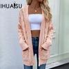 Autumn and Winter Women's Jumper Loose Solid Colour Mid-length Twisted Knit Cardigan Jacket