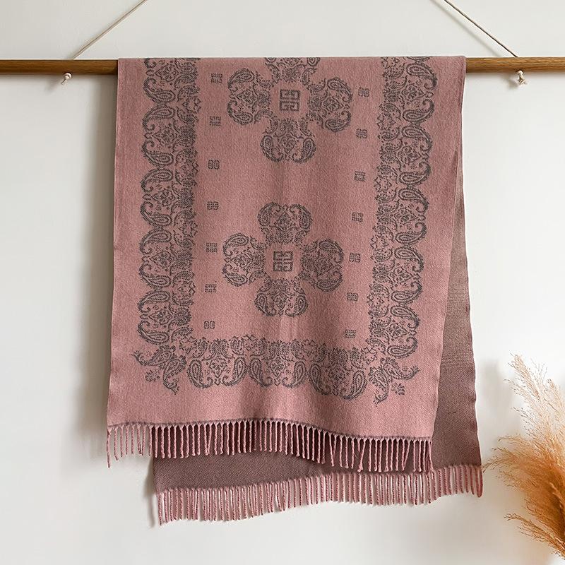 Plant Leaf Commuter Fashion Elegant Ethnic Style Warm Scarf Shawl Cloak Female