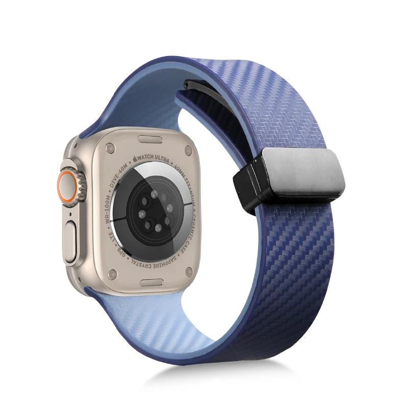 Силиконовый ремешок из углеродного волокна для Apple Watch Band 45 мм, 44 мм, 49 мм, 41 мм, 42 мм, 40 мм 38, магнитный браслет Iwatch 8 7 6 SE 5 4 3 Ultra