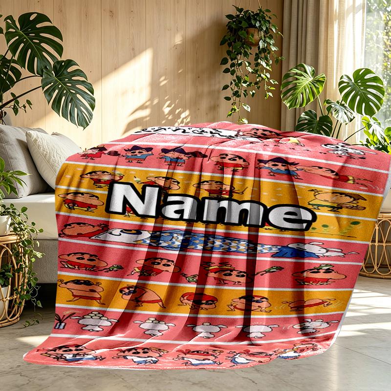 Custom Name Personalized Crayon Shin Print Blanket, Home Decor, Bedroom, Sofa, Camping, Couch, Gifts for Birthday ChristmasEnthusiasts