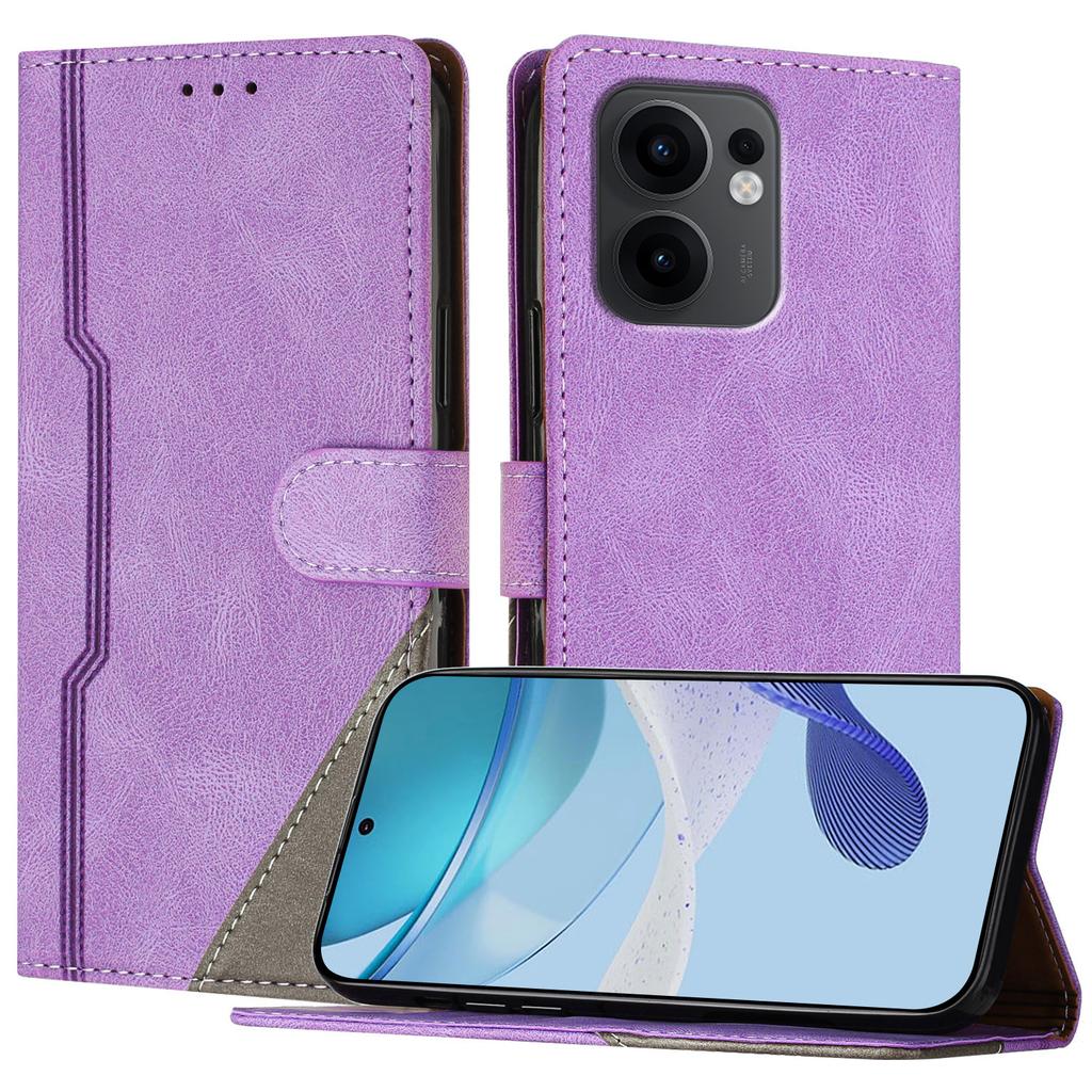 For Oppo Reno13 F 5G Leather Case Triangle Patchwork Wallet Stand Shockproof Phone Cover