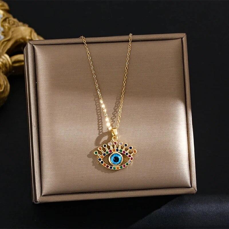 1 шт. Роскошный медный кулон Глаз Дьявола Ветра, цепочка из титановой стали, позолоченное колье, модные аксессуары