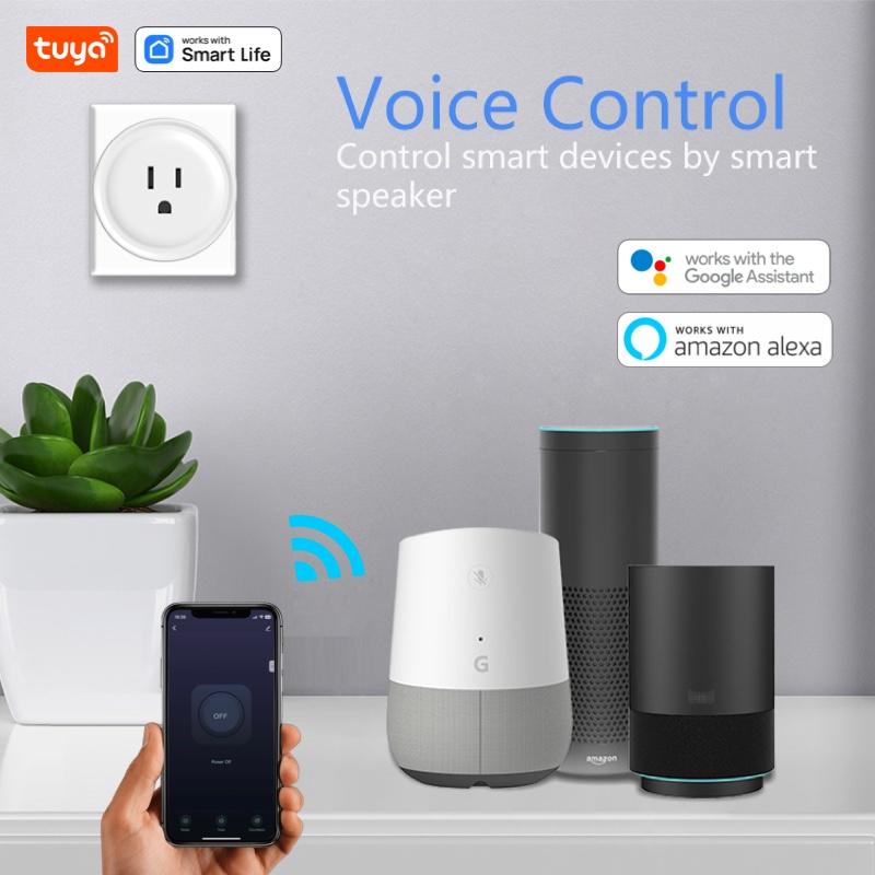 Tuya Smart Home Mini Smart Plug, стандарт США, 10 А, умная розетка, круглая вилка, 100–130 В, управление через приложение, работает с Alexa Google Home