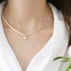 Natural Freshwater Pearl Splicing Three-dimensional Small Love Necklace with Collarbone Chain Inset Style and Sweet Temperament for Girls