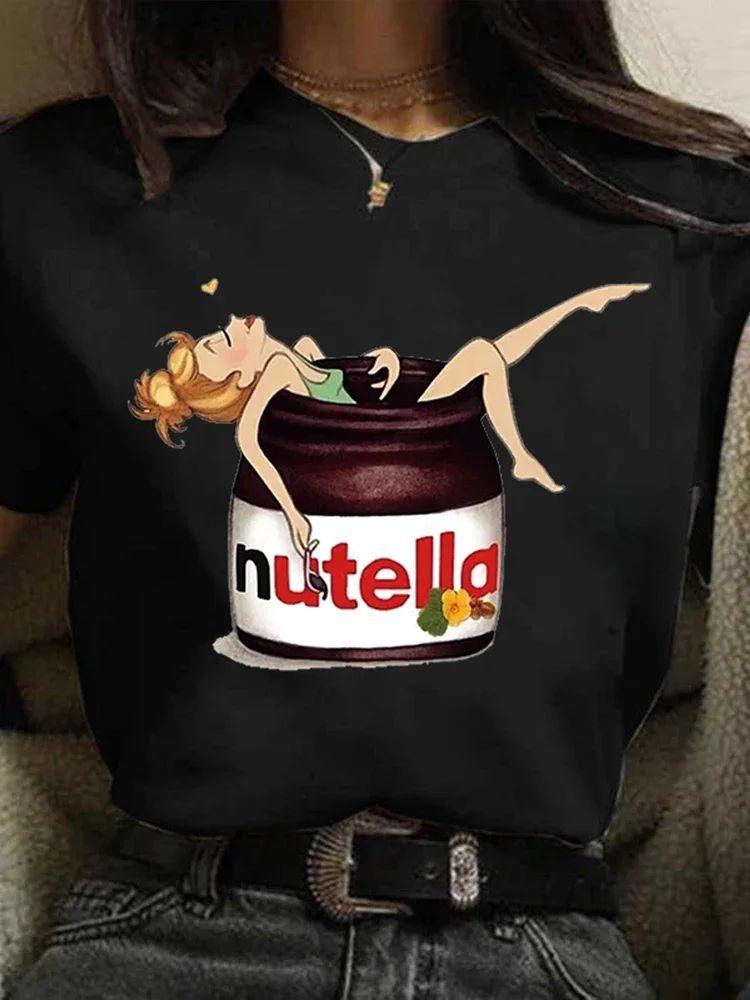 Новая футболка с принтом Nutella 90-е Харадзюку Кавайная Модная футболка Графическая Милая Мультяшная футболка Y2k 2000-е Винтажная футболка Унисекс