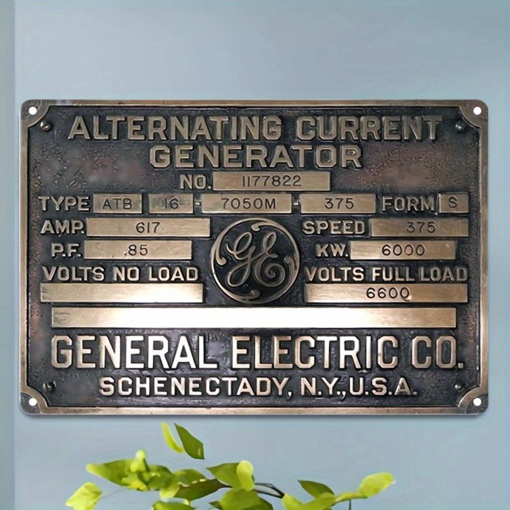 Vintage GE AC Generator Metal Sign in Retro Industrial Wall Art for Workshop Cafe Garage