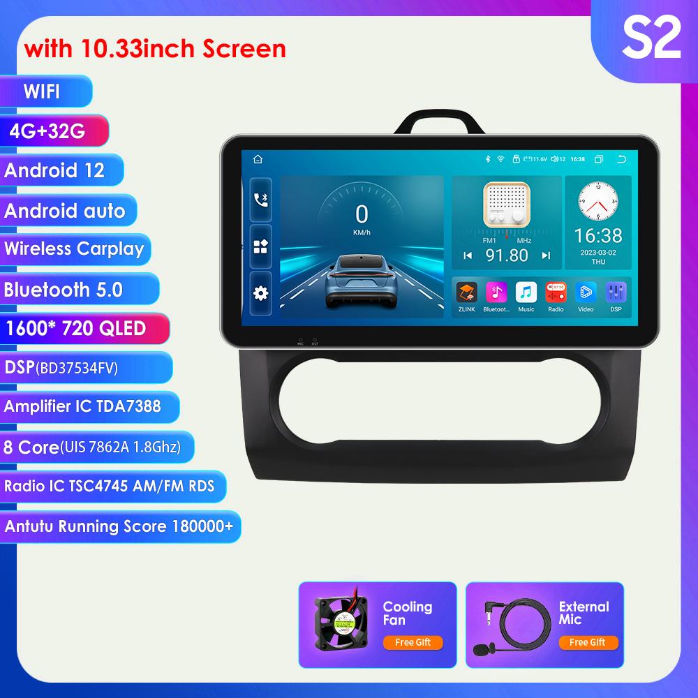 9-дюймовый 2Din Carplay 4G-LTE Wi-Fi автомобильный радиоприемник для Ford Focus Exi AT 2004-2011, мультимедийный проигрыватель Android 12, GPS-навигация, головное устройство с интеллектуальным экраном