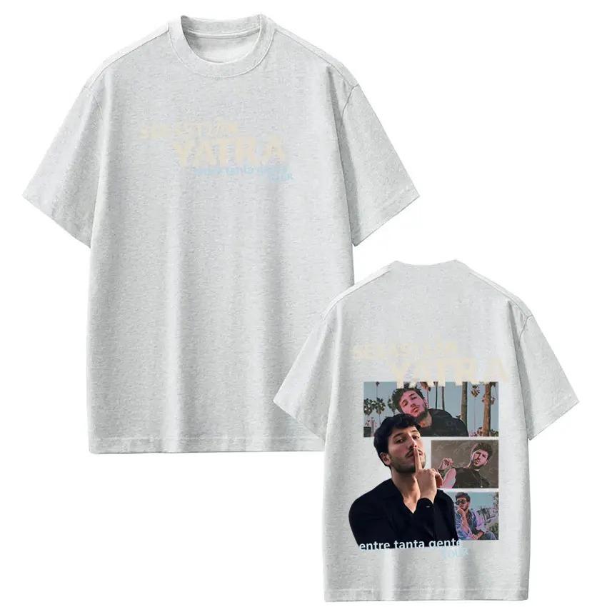 Хлопковые Повседневные Футболки Певец SEBASTIAN YATRA Entre Tanta Gente Тур 2026 Футболка с Принтом Унисекс Женские Винтажные Футболки Уличная Одежда