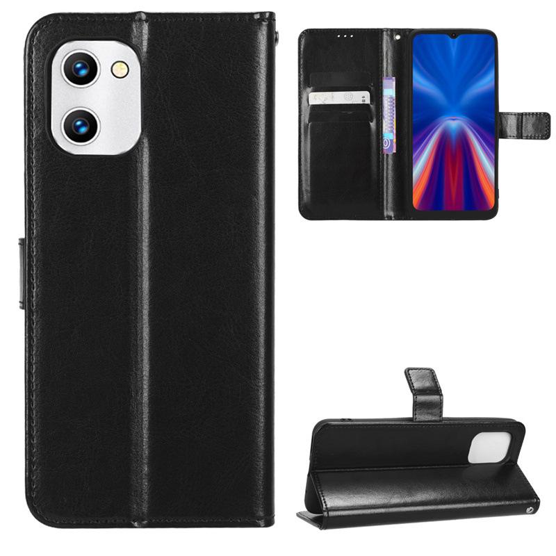Кожаный чехол-книжка для Umi C2 и Umidigi C1 Max: Узор "Crazy Horse", Слот для карт, Ремешок.