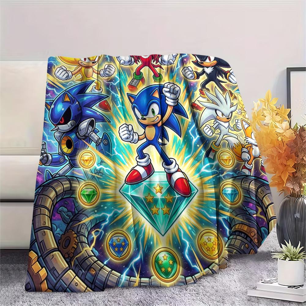 Hedgehog Sonic Print Flannel Blanket, Ultra Soft High Quality All Seasons Warm Throw, Home Decor Cozy Blanket, Perfect Christmas Gift