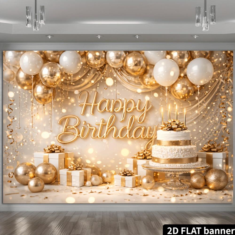 2D flat luxury birthday party banner background - Platinum Wind birthday theme, indoor and outdoor celebration scenes
