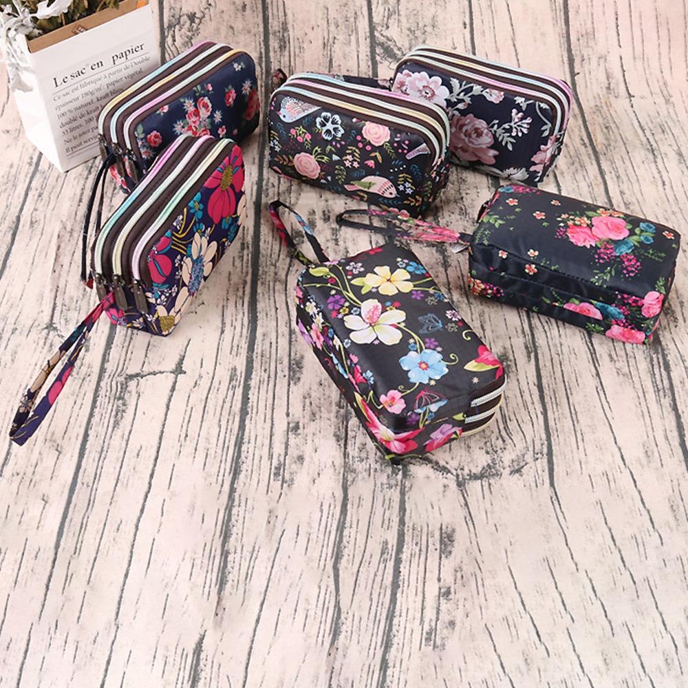 Fashion Women Flower Wrist Bag Waterproof Canvas Wallet Mini Handbags Sports Cell Phone Bags Coin Purse Party Money Makeup Bag