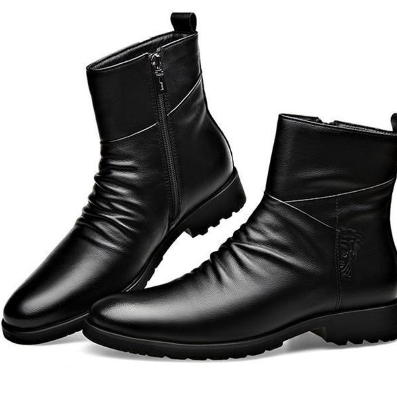 Ботинки «Челси», кожаная зимняя мужская обувь, английские модные кроссовки на молнии на молнии, противоскользящие сохраняющие тепло туфли Martin из телячьей кожи