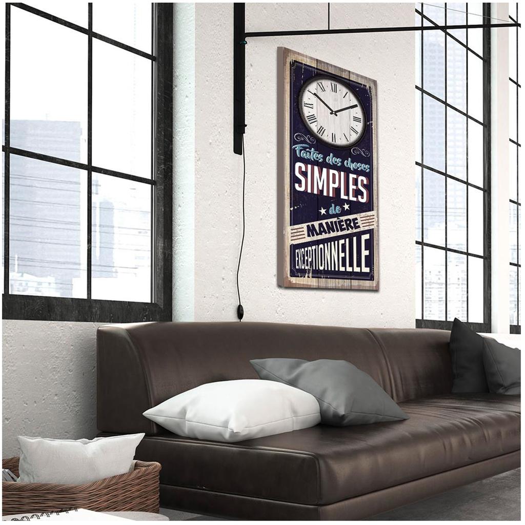 Les Trésors De Lily [A1264] - Часы настенные деревянные «Цитаты», синие (Делайте простые вещи исключительно) - 70x30см