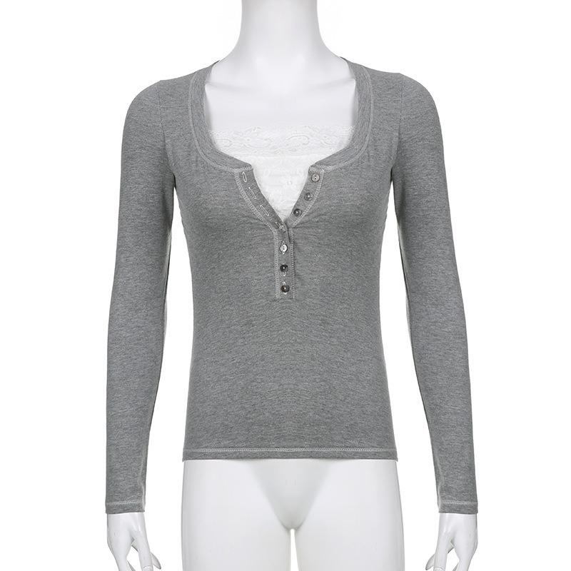 Y2k футболка с кружевными пуговицами Fairycore, милый укороченный топ в стиле ретро, ​​контрастный женский осенний пуловер в стиле Харадзюку, базовая вязаная футболка в Корейском стиле, эстетичная