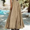 Women Skirt Elastic High Waist Pleated Maxi Skirt Solid Color A-Line Ankle-Length Skirt Large Hem Long Skirt Work Leisure Wear
