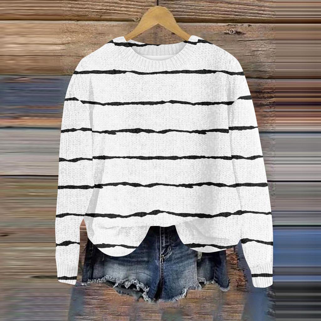 Свитшоты для женщин Вязаный свитер Милая рубашка Осенний круглый вырез Пуловер Топы