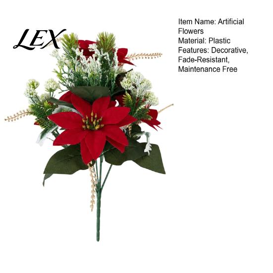 Realistic Faux Dieffenbachia 5/7/10/12 Heads Artificial Poinsettia Flowers, Christmas Fake Floral Berry Centerpiece, Maintenance Free Potted