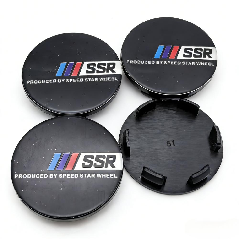 4pcs SSR Logo Badge Emblem Car Wheel Center Caps OD 51MM Clip 46MM Wheels Hub Cap Rim Hubcaps Dust Cover Replace Car Accessories