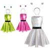 Girls Space Alien Dress Set Round Neck Sleeveless Contrast Waist Invisible Zipper Metallic Dress Hair Hoop