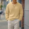 INCERUN Осенние мужские пуловеры кэжуал с круглым вырезом, длинными рукавами и текстурным рубчиком
