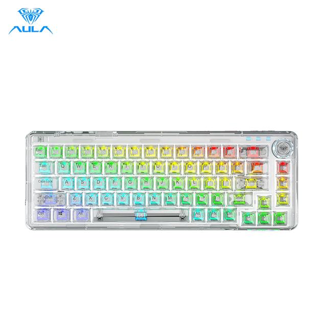 Механическая Bluetooth-клавиатура AULA F68 — 68 клавиш с возможностью горячей замены и прозрачными колпачками