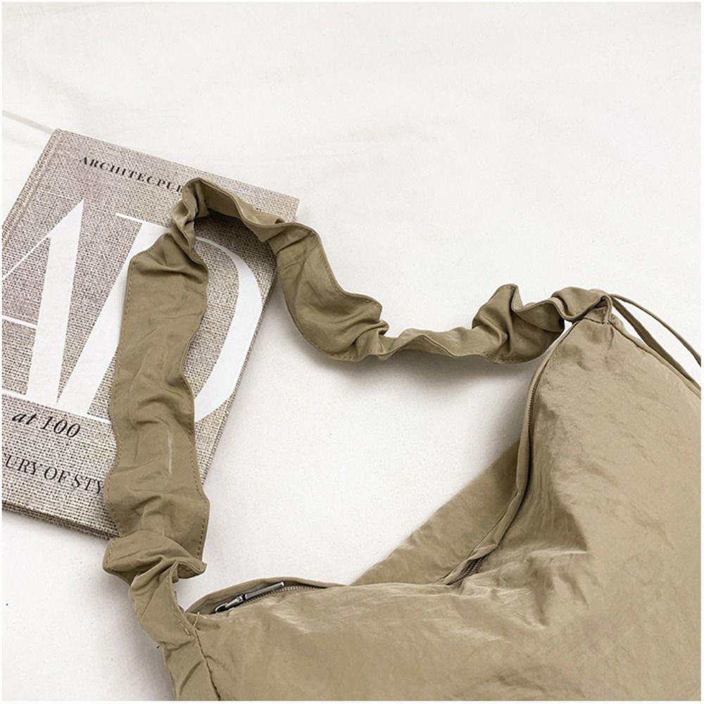 Solid Color Pleated Shoulder Bag Lightweight Canvas Dumpling Bag Nylon Crossbody Bag Ladies/Girls