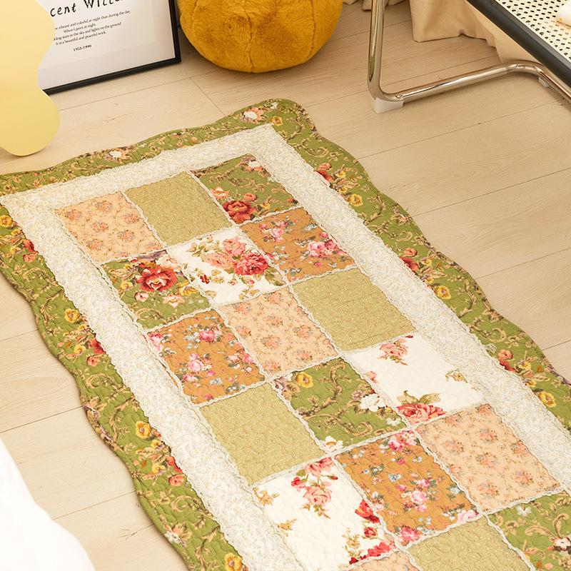 Quilted Large Cotton Carpet for Living Room Anti Slip Kids Room Playing Floor Mat Machine Washable Floral Printed Rugs Big Size