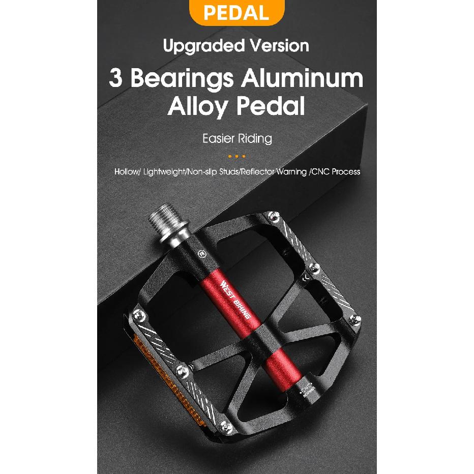 WEST BIKING CNC 3 Bearing Bicycle Pedals Ultralight BMX MTB Road Bike Pedals Non-slip Aluminum Alloy Reflective Cycling Parts