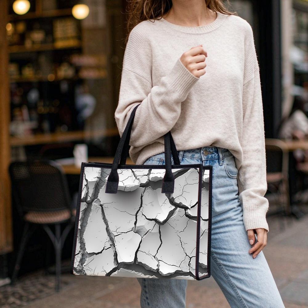Crack Pattern Tote Bag for Daily Use Stylish Casual Large Capacity Portable Shoulder Handbag