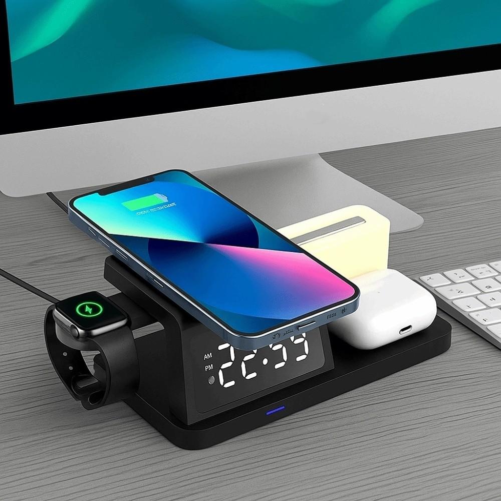 Plastic Multi Functional Desktop Charger Fast Charging Wireless Charger Clock Home Office