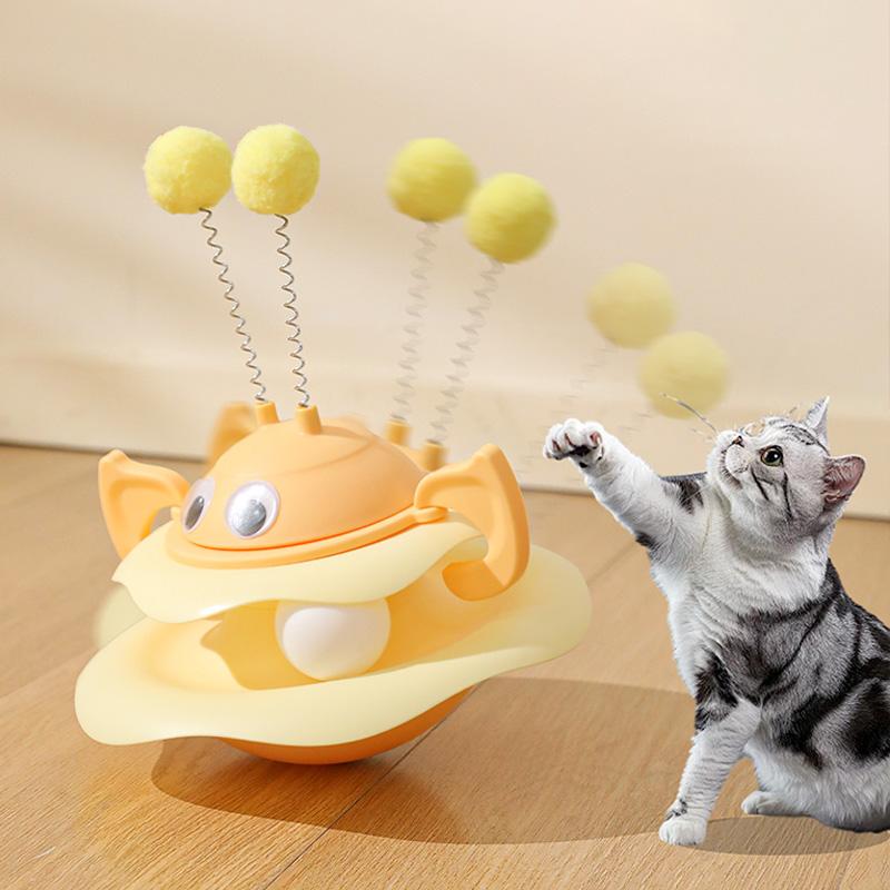 Игрушка для домашних животных Honey Bee Tumbler Spinning Play Tray Kitten High Amuse Amuse Cat Turntable Bite Protective Scratching Cat Toy