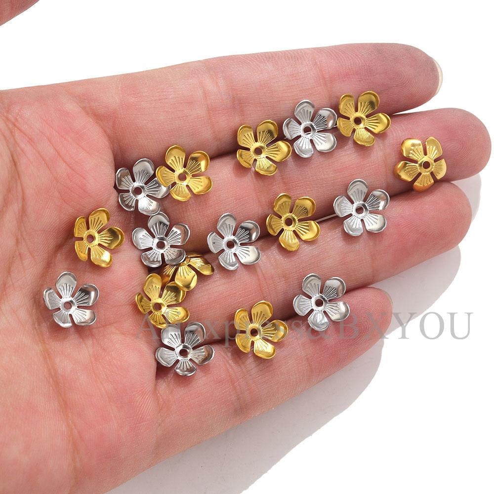 50pcs/lot Stainless Steel Flower Beads Caps Petal Base For DIY Jewelry Making Material Supplies Earrings Handmade Accessories
