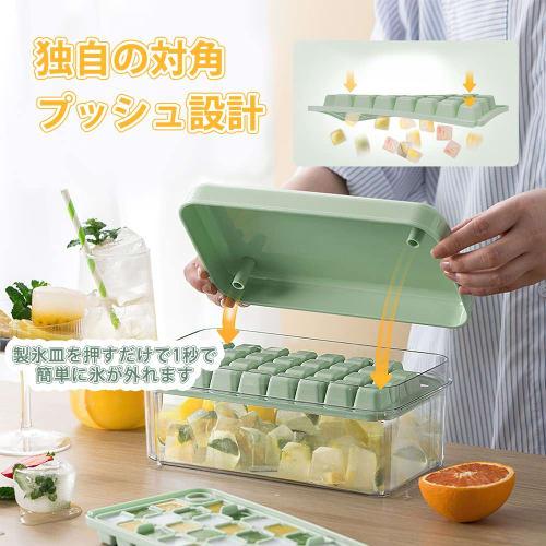 KOKOBI Ice Cube Tray [Dispenses Ice in 1 Second] [Food Sanitation Law Compliant] Ice Maker, Dual Function, with Lid, Large Capacity, Square Ice, for H