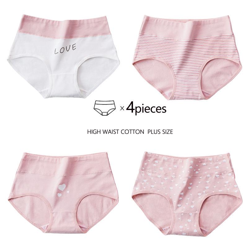Плюс размер M-5XL Трусики с высокой талией Женское дышащее хлопковое нижнее белье Трусы с принтом Женское нижнее белье