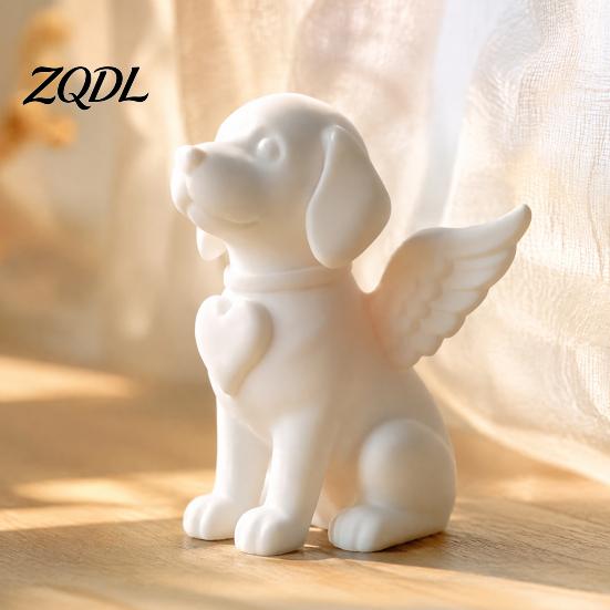Decorative Desktop Animal Sculpture Angel Wing Dog Memorial Statue, 3D Printed White Pet Figurine, Loss Sympathy Keepsake Minimalist Puppy Sculpture,