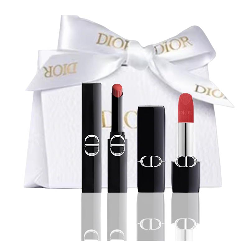 Dior Набор из двух помад: Сине-золотая помада #720 Сандаловый Нюдовый Бархат + Потрясающая помада #226 Бесстрашная Любовь Теплый Нежный Розовый