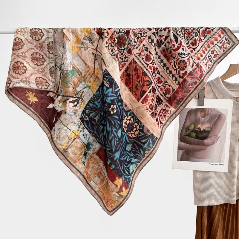 Wasteland wind gradual change color velvet 91 square scarf women's two-color different-faced scarf foreign style fashion silk scarf scarf scarf shawl