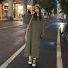 Vintage striped sweater dress women's autumn long over-knee meat covering and thin casual loose college style t-shirt skirt