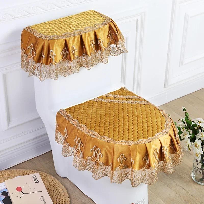 Кружевная подушка для унитаза Four Seasons, набор из трех частей, фланелевое сиденье для унитаза с U-образной застежкой-молнией, красивый чехол для унитаза