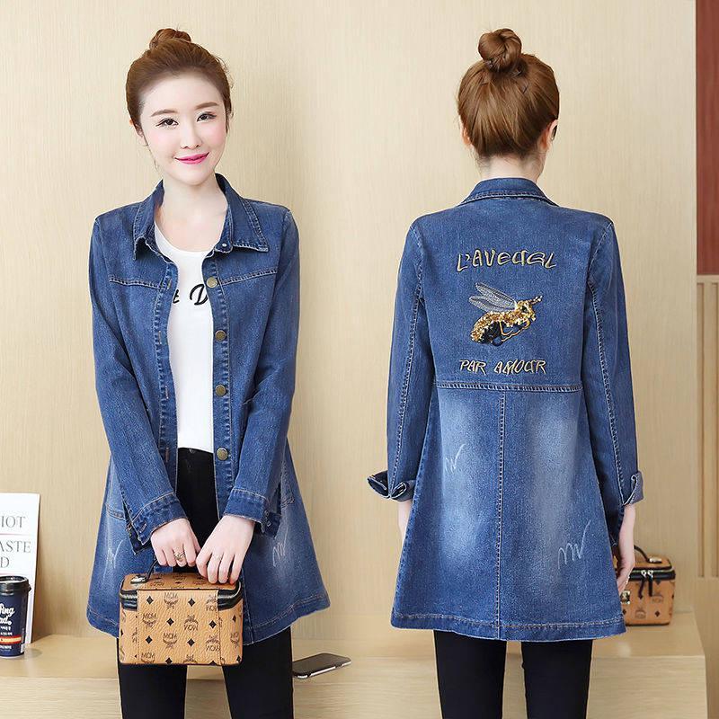 Women Plus Size Denim Jacket Long Jeans Jacket Coat Casual Frayed Female Basic Jackets