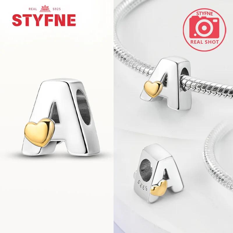Silver 925 26 Alphabet Letters Charm Heart Love Bead for Charms Bracelets for Women DIY Fine Jewelry Gifts