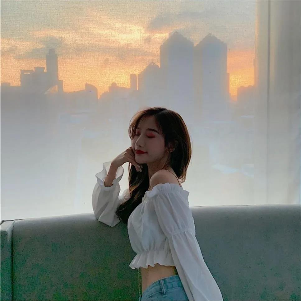 Women Spring Summer Solid Blouses Off Shoulder Long Sleeve White Black Shirt Puff Sleeve Ruffle Tunic Cropped Tops