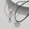 One Set3A stylish bohemian-style moon-sun blue-eye pendant beaded necklace suitable for women's daily and party wear