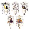 Bat Moon Themed Decor Halloween Stained Glass Style Wind Chime, Acrylic Suncatcher Hanging Ornament with Ghost Black Cat Raven Witch Festive