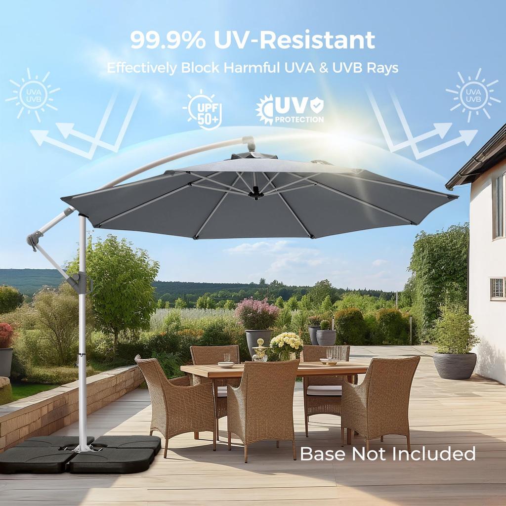 Зонт для патио SY20 консольный 10 футов UPF50+ 500H устойчивый к выцветанию 8 зонтовых рам