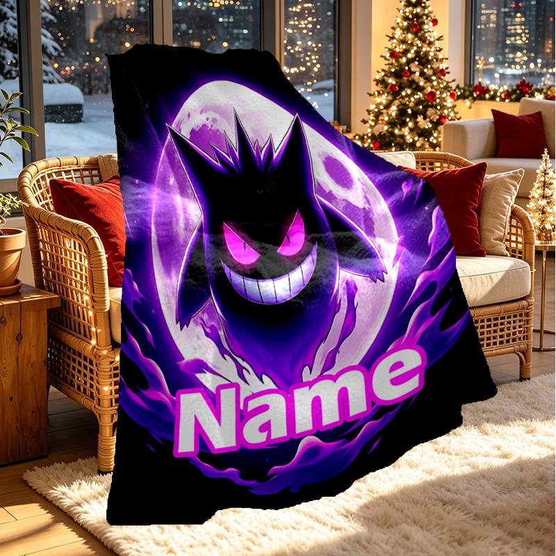 Custom Name Personalized Gengar Print Blanket, Home Decor, Bedroom, Sofa, Camping, Couch, Gifts for Birthday ChristmasEnthusiasts