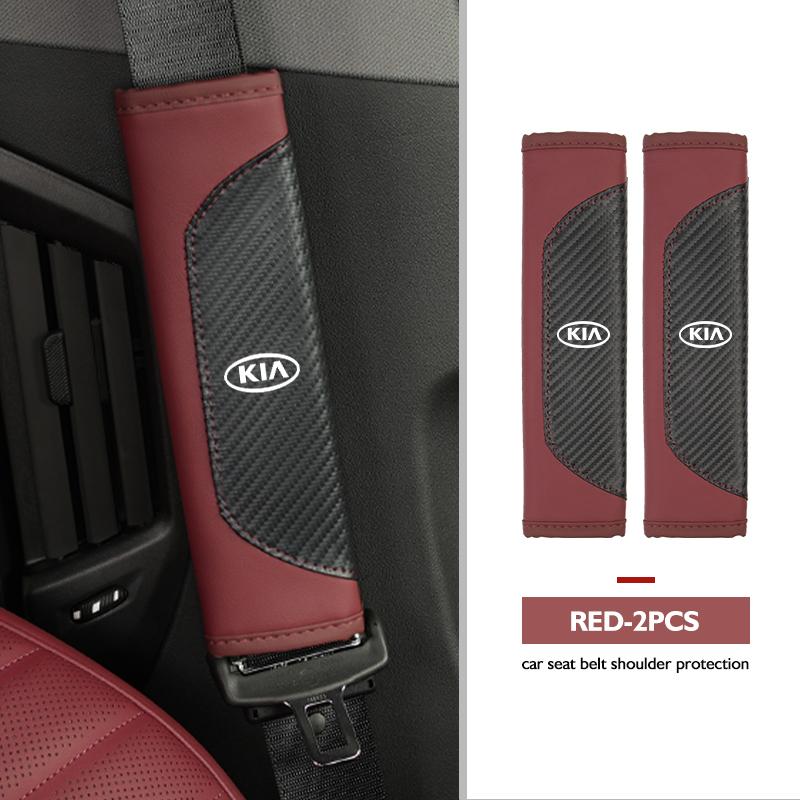 Leather Car Seat Belt Shoulder Carbon Fiber Protection Pad For KIA Cerato Proceed Venga Stonic Picanto Sorento Stinger
