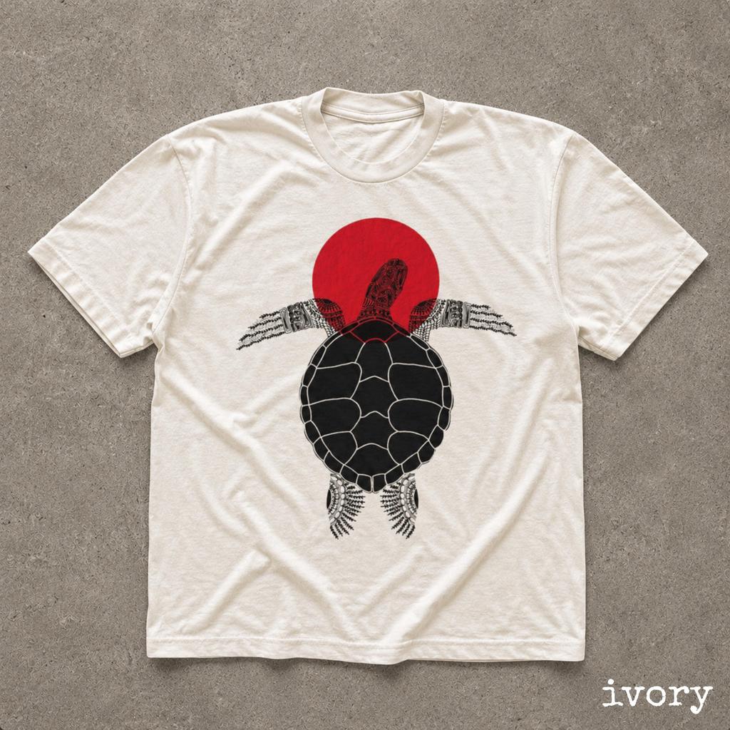 Vintage Sea Turtle T-Shirt, Japanese Sun Graphic Tee, Ocean Lover Apparel